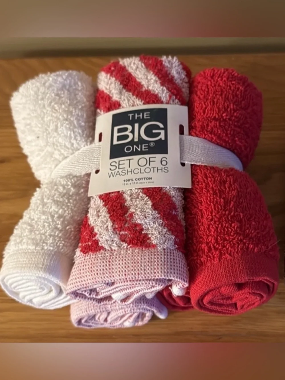 The Big One Red & White Washcloth Set of 6 - Cotton 100 💯 percent cotton